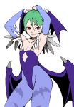  alternate_color armpits demon_girl demon_wings flat_chest green_hair lilith_aensland red_eyes short_hair smile solo succubus vampire_(game) wings 