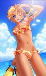  1girl beach bikini blonde_hair blue_eyes cute dark_skin mizuki navel ocean quilt sugiyama_genshou swimsuit tagme 
