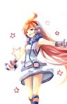  dress earmuffs gloves headphones light_kiseki long_hair looking_at_viewer miki_(vocaloid) red_eyes red_hair redhead sf-a2_miki singing solo star striped vocaloid 