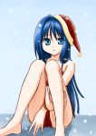  barefoot blue_eyes blue_hair bra feet hat kanon lingerie long_hair minase_nayuki ootaka_narumi santa_hat shorts snow 