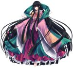  black_hair branch expressionless floating highres houraisan_kaguya japanese_clothes jeweled_branch_of_hourai long_hair mikan_(5555) ribbon shawl touhou transparent_background very_long_hair wide_sleeves 