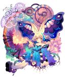  animal_ears blonde_hair boots butterfly butterfly_wings chain cherrypin clock dress flower key sitting solo thigh_boots thighhighs wings yellow_eyes 