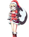  blonde_hair boots christmas hat highres hizumi_(hizumi398) izayoi_sakuya ribbon sack santa_costume short_hair touhou 