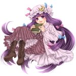  book boots crescent hat highres long_hair patchouli_knowledge purple_eyes purple_hair shiratama_(mofutto) solo touhou transparent_background violet_eyes 