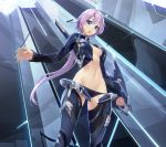  center_opening from_below long_hair looking_down mound_of_venus navel purple_hair solo thigh-highs thighhighs yahako 