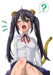  absurdres animal_ears black_hair brown_eyes highres k-on! lipstick long_hair nakano_azusa school_uniform solo tail tears tiger_ears tiger_tail twintails whiskers wink y-square yawning 