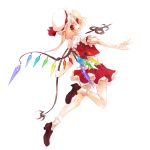  bad_id blonde_hair bow flandre_scarlet foreshortening hat highres laevatein looking_back outstretched_arms ponytail red_eyes shiki_yu shirousagi short_hair side_ponytail solo spread_arms touhou transparent_background wings 