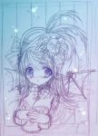  blue_eyes blush bust cherrypin cuffs hair_ornament handcuffs lowres sketch solo wings 