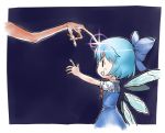  blue_hair bow chibi cirno crossover e.t. et hair_bow hands parody short_hair touhou wings 