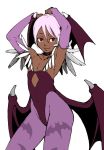  alternate_color armpits dark_skin demon_girl demon_wings flat_chest lilith_aensland pink_hair red_eyes short_hair smile solo succubus vampire_(game) wings 