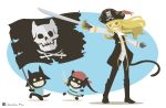  animal ascot blonde_hair cat_tail cutlass_(sword) francesca_lucchini glasses hat jolly_roger kamereon_three miyafuji_yoshika multiple_girls perrine-h_clostermann perrine_h_clostermann pirate pirate_hat silhouette_demon skull skull_and_crossed_swords strike_witches sword tail weapon yellow_eyes 