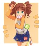  candy denim_skirt green_eyes idolmaster lollipop maro_nie overalls raglan_sleeves suspenders takatsuki_yayoi twintails 