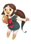  1girl aruurara beak blush brown_hair highres long_hair medli nintendo open_mouth pointy_ears ponytail red_eyes rito smile the_legend_of_zelda wind_waker 