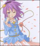  1girl komeiji_satori looking_at_viewer purple_hair s-syogo simple_background skirt solo third_eye touhou violet_eyes 