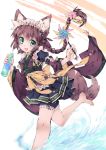  :d animal_ears aqua_eyes barefoot blush bottle braid brown_hair dog_ears dog_tail hair_ornament holding japanese_clothes long_hair looking_at_viewer open_mouth original single_braid smile solo tail transpot_nonoko water water_bottle 