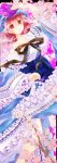  cherry_blossoms collarbone fan flower frills highres long_sleeves momoiro off_shoulder open_mouth pink_eyes pink_hair saigyouji_yuyuko short_hair solo touhou wide_sleeves 