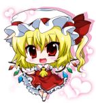 ascot blonde_hair bow chibi crystal flandre_scarlet hat hat_bow heart looking_at_viewer noai_nioshi open_mouth puffy_sleeves red_eyes short_hair short_sleeves side_ponytail solo touhou wings 