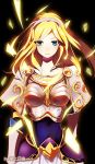  armor beancurd blonde_hair blue_eyes blush hairband league_of_legends long_hair looking_at_viewer luxanna_crownguard signature solo 