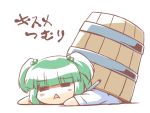  :&lt; =_= bucket closed_eyes eyes_closed futatsuki_hisame green_hair hair_bobbles hair_ornament in_bucket in_container kisume open_mouth short_hair solo touhou translated translation_request twintails white_background 