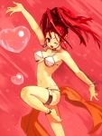  ;d anklet arm_up barbara barefoot bikini blush bracelet chimochimo dragon_quest dragon_quest_vi hair_up heart jewelry leg_up long_hair navel open_mouth red_eyes red_hair redhead sash smile solo swimsuit white_bikini wink 