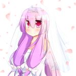  dress ehimedaisuki hairband heart long_hair patchouli_knowledge pink_eyes purple_hair smile solo touhou veil wedding_dress 