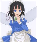  1girl black_hair blue_eyes fairy_maid fairy_wings s-syogo solo touhou traditional_media wings 