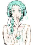  adult aqua_eyes aqua_hair braid bust headphones headset jewelry long_hair looking_at_viewer microphone necklace persona persona_3 persona_4:_the_ultimate_in_mayonaka_arena rough simple_background solo sutei_(giru) white_background yamagishi_fuuka 