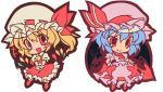  ascot blue_hair blush_stickers bow crystal flandre_scarlet hat hat_ribbon lumine_(2339) multiple_girls open_mouth polearm puffy_sleeves red_eyes remilia_scarlet ribbon short_hair short_sleeves siblings side_ponytail sisters spear spear_the_gungnir touhou weapon wings wrist_cuffs 