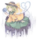  1girl blush eyeball green_eyes green_hair hat hat_ribbon heart heart-shaped_pupils heart_of_string komeiji_koishi komonashi_(spark00) long_sleeves ribbon shirt short_hair skirt smile solo string symbol-shaped_pupils third_eye touhou wide_sleeves 