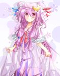  crescent ehimedaisuki glasses hat highres long_hair neckerchief patchouli_knowledge purple_eyes purple_hair red-framed_glasses short_hair smile solo touhou underwear very_long_hair violet_eyes 
