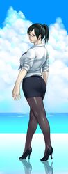  glasses hanamura high_heels holon miniskirt necktie office_lady pantyhose real_drive shirt shoes short_hair skirt sleeves_rolled_up walking 