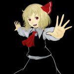  black_background fangs open_mouth outstretched_arms rumia solo spread_arms touhou yutturi 