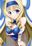  animal_ears bare_shoulders blonde_hair blue_eyes blush breasts bunny_ears bunny_girl bunnysuit cecilia_alcott detached_collar drill_hair fishnet_pantyhose fishnets hairband infinite_stratos leaning_forward long_hair looking_at_viewer pantyhose rabbit_ears solo sumeragi_tomo wrist_cuffs 
