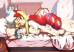  apron bed blonde_hair blood blue_hair blush body_mahattaya_ginga bow clenched_teeth crystal embarrassed flandre_scarlet glass hair_bow hat lying multiple_girls pillow red_eyes remilia_scarlet short_hair short_sleeves siblings side_ponytail sisters smile star star-shaped_pupils stuffed_animal stuffed_toy symbol-shaped_pupils touhou wings wrist_cuffs 