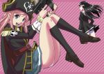  black_hair blue_eyes blush brown_eyes chiaki_kurihara cover cravat epaulettes glasses gun hat hat_feather hime_cut kasumi_ryou katou_marika long_hair looking_back miniskirt_pirates multiple_girls open_mouth panties pantyshot pink_hair pirate pirate_hat school_uniform skirt smile striped striped_panties underwear upskirt weapon 