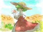  capelet dress flower green_hair hat kazami_yuuka meeko red_eyes short_hair sketch smile solo touhou 