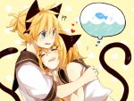  1boy 1girl animal_ears blonde_hair brother_and_sister cat cat_ears couple fish incest kagamine_len kagamine_rin kuronyanko short_hair siblings twincest twins vocaloid wavy_mouth 