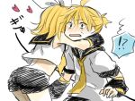  1girl blonde_hair blush brother_and_sister couple hug incest kagamine_len kagamine_rin kuronyanko short_hair siblings sketch twincest twins vocaloid 