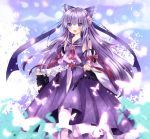  alternate_color ascot bow butterfly detached_sleeves flower gohei hair_bow hakurei_reimu long_hair nanase_nao open_mouth purple_eyes purple_hair rose solo touhou very_long_hair violet_eyes wide_sleeves 