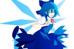  60mai aqua_eyes blue_hair bow cirno detached_wings hair_bow ice ice_wings open_mouth puffy_sleeves short_hair short_sleeves solo touhou wings 