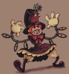  black_eyes dress gloves grin hat mechanical_arms orange_hair peacock_(skullgirls) picky purple_dress red_eyes ribbon sharp_teeth skullgirls smile top_hat 