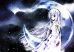  crescent_moon dress long_hair moon original shino_(lunar_crescent) silver_hair sky space star very_long_hair 