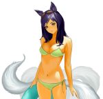  ahri animal_ears bikini blush breasts cleavage facial_mark fox_ears fox_tail grown_hair innertube league_of_legends long_hair multiple_tails navel preter purple_hair side-tie_bikini smile solo sunglasses sunglasses_on_head swimsuit tail 