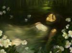  _&#9320;_(withoutddwbc) _?_(withoutddwbc) _ã¢â€˜â¨_(withoutddwbc) _â‘¨_(withoutddwbc) afloat black_hair closed_eyes dress eyes_closed floating flower highres in_water long_hair original pale_skin pond solo submerged water white_dress 