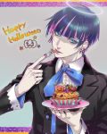  blue_eyes blue_hair cupcake dr. earrings fork formal genderswap halloween halo happy_halloween jewelry male multicolored_hair panty_&amp;_stocking_with_garterbelt pink_hair short_hair solo stocking_(psg) suit tongue two-tone_hair 