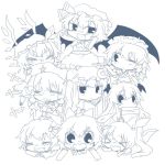  &gt;_&lt; =_= ascot bat_wings blush book bow braid bubble carrying cirno closed_eyes crescent crossed_arms crystal cup daiyousei demon_wings everyone eyes_closed fang flandre_scarlet hair_bow hair_ribbon hat head_wings hong_meiling ice ice_wings izayoi_sakuya koakuma long_hair long_sleeves maid maid_headdress monochrome multiple_girls open_mouth patchouli_knowledge puffy_sleeves rebecca_(keinelove) remilia_scarlet ribbon rumia short_hair short_sleeves side_ponytail sleeping the_embodiment_of_scarlet_devil touhou tray twin_braids wings wink 