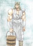  beard bucket character_request chest facial_hair green_hair hair_bobbles hair_ornament hokuto_no_ken kamexmusi kisume kisume_(cosplay) long_hair male muscle sleeveless solo toki_(hokuto_no_ken) touhou twintails 