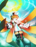  android blonde_hair blue_sky capcom cinnamon cinnamon_gaudille closed_eyes eyes_closed glowing halo hat heart koi_drake long_hair nurse nurse_cap ponytail robot rockman rockman_x rockman_x_command_mission sky solo thigh-highs thighhighs zettai_ryouiki 