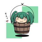  ;3 bucket green_hair hair_bobbles hair_ornament heart in_bucket in_container kisume nogisaka_kushio solo touhou twintails wink 