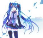  ahoge bad_id blue_eyes blue_hair character_name detached_sleeves hatsune_miku long_hair necktie skirt smile solo thigh-highs thighhighs twintails very_long_hair vocaloid yori_(y_rsy) 